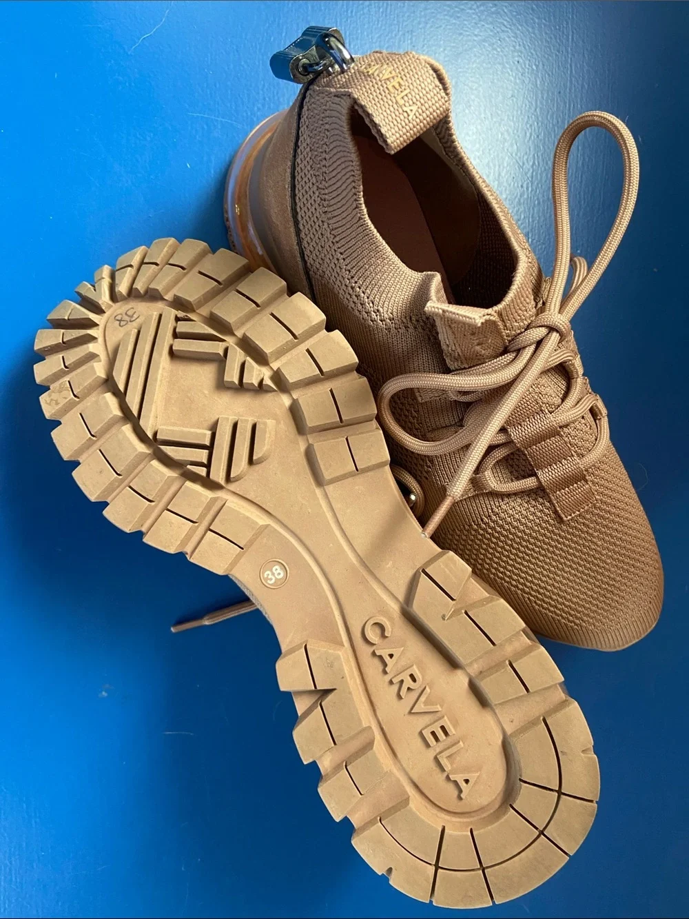 CARVELA Platform Y2K Bubble Cleat Knit Sneaker Tan Beige Trainers FUNKY 8 38
